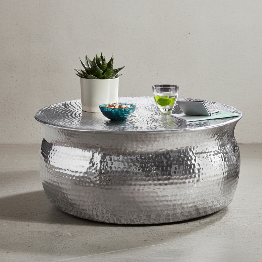 KADIMA DESIGN Orient Couchtisch: Handgefertigt, Hammerschlag-Aluminium, großzügige Ablagefläche