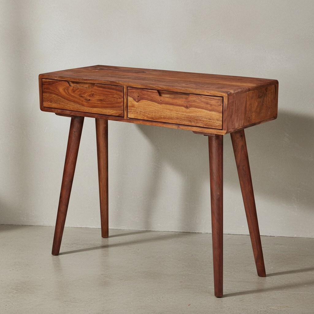 KADIMA DESIGN Rustikaler Konsolentisch aus Massivholz Sheesham, 90 cm, Landhausstil, handgefertigt 