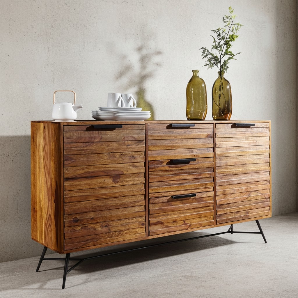 KADIMA DESIGN Sideboard FORMIO, Sheesham Massivholz, 160x40x88 cm, Industrial-Look 