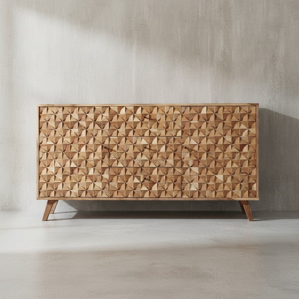 KADIMA DESIGN Sideboard ALME, Massivholz Akazie, 140x78,5x40 cm, Landhaus-Stil, 3 Schubladen & 2 T&uuml;ren 