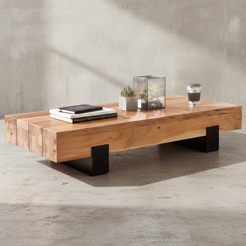 KADIMA DESIGN Couchtisch Industrie-Stil, Akazienholz & Schwarz Metall, 130x25x59 cm
