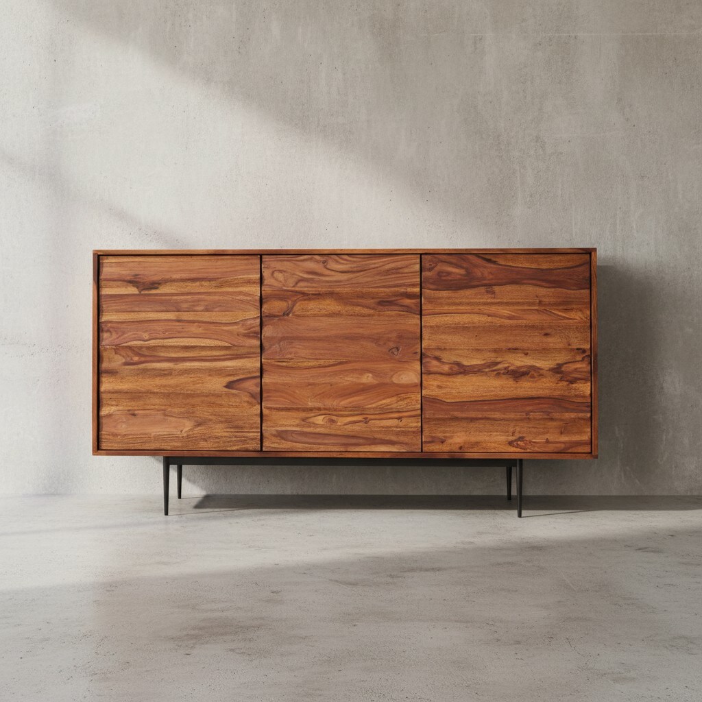 KADIMA DESIGN Charmantes Sheesham Sideboard, 150 cm Breit, 3 T&uuml;ren, Ideal f&uuml;r moderne Wohnr&auml;ume 