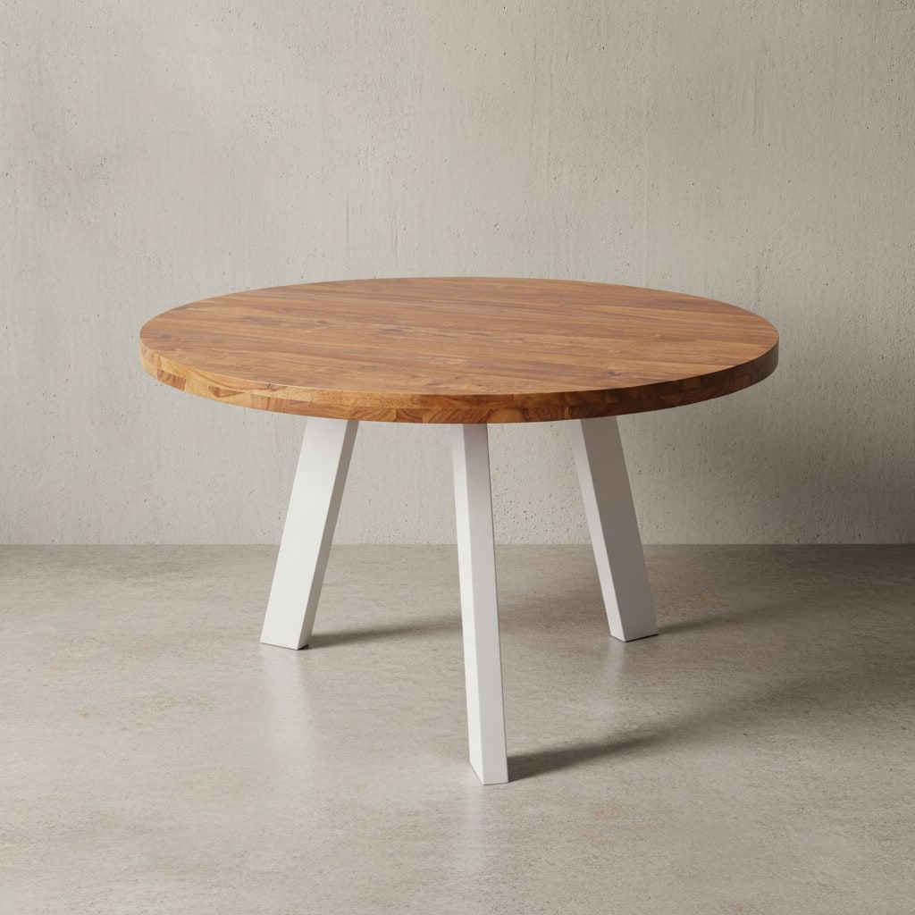 KADIMA DESIGN Moderner Esszimmertisch Sheesham Massivholz, Rund, wei&szlig;e Beine, 130 cm. 