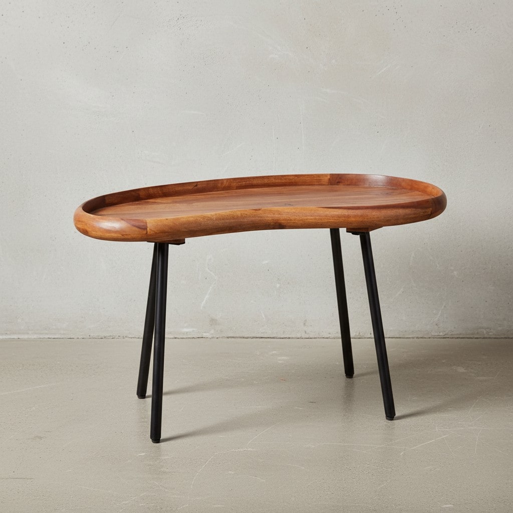 KADIMA DESIGN Retro Couchtisch UMBRIEN: Massivholz und Metallbeine, Nierenform, Sheesham-Holz, Handgefertigt