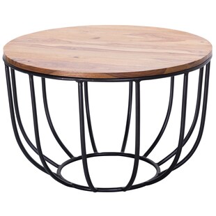 KADIMA DESIGN Industrial Couchtisch aus Sheesham Massivholz, Rustikaler Stil, Metallgestell, Korbdesign. 