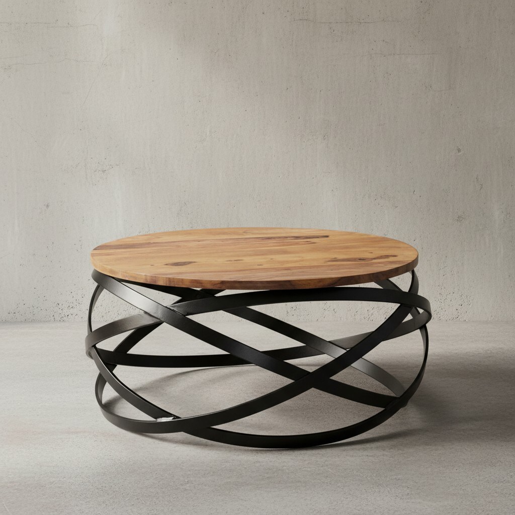 KADIMA DESIGN Industrial Couchtisch mit massiver Holzplatte und Metallgestell, modernes Wohnzimmer, komplett montiert.
