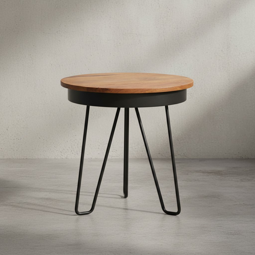 KADIMA DESIGN Sheeshamholz Metall Beistelltisch im Industrial-Stil, vielseitig einsetzbar, stabil.