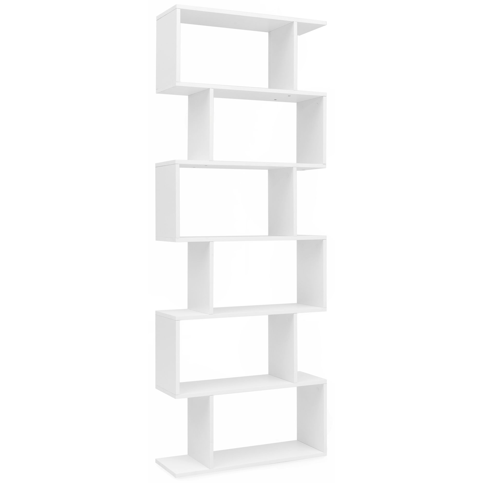 KADIMA DESIGN Modulares Zickzack B&uuml;cherregal, Mattwei&szlig;, 6 Regalf&auml;cher, Anti-Rutsch-Noppen 