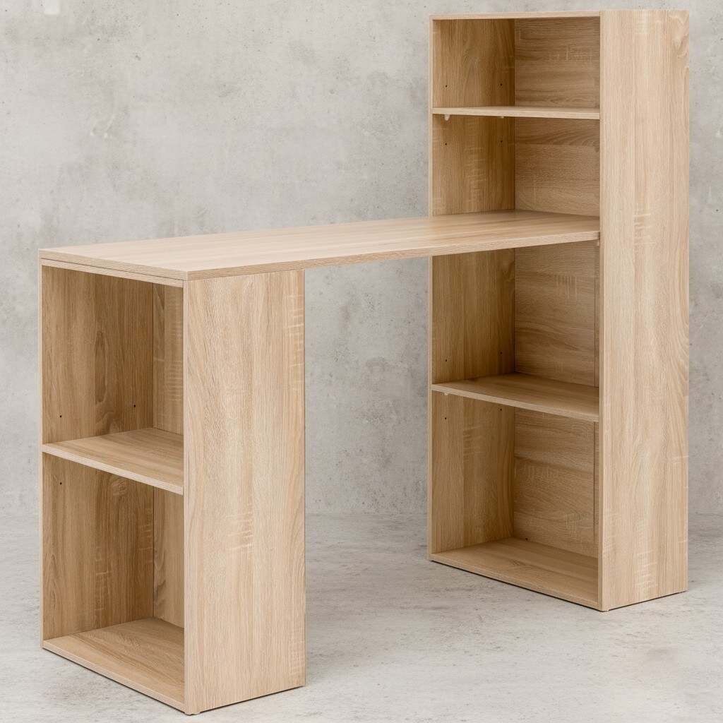 KADIMA DESIGN Schreibtisch mit Regal BRENTA: 120x120x53 cm, Spanplatten, variable Regalh&ouml;hen 