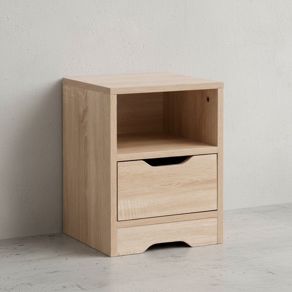 KADIMA DESIGN Moderne Nachtkonsole ILM: 31x43x31 cm, ger&auml;umige Schublade, Regalfach, Melaminharzbeschichtung, kratzfest, wasserabweisend, Spanplatte. 