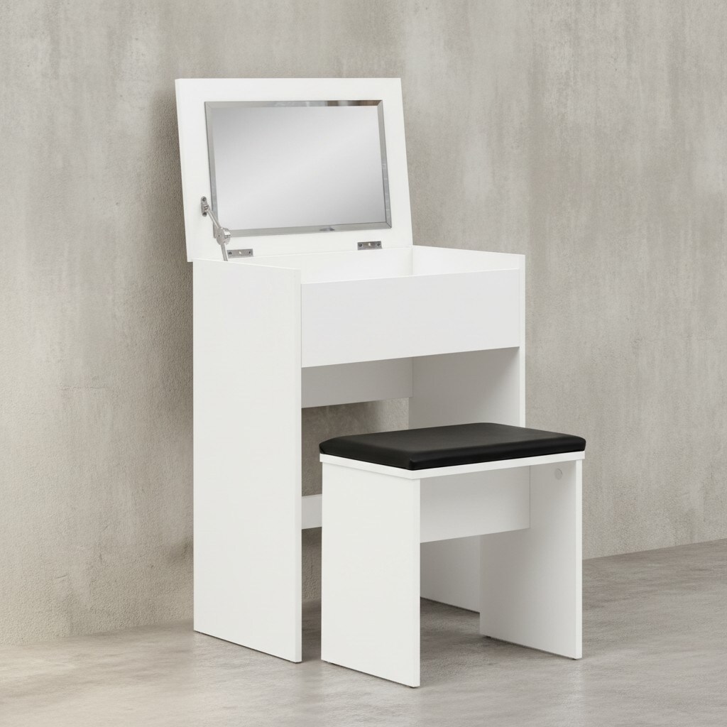 KADIMA DESIGN Moderner Schminktisch mit Klappfach und Spiegel, inklusive Hocker, Melaminharzbeschichtung