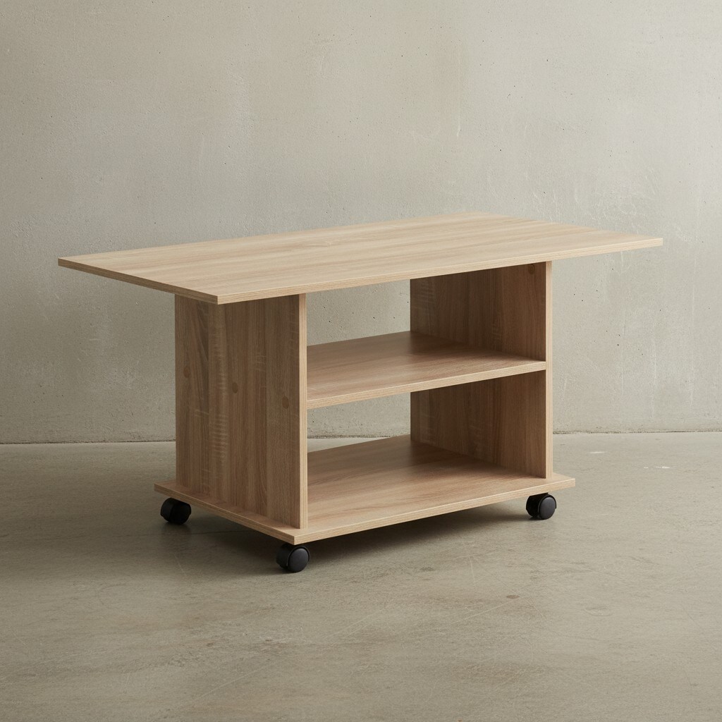 KADIMA DESIGN Couchtisch SEGRE: Stilvoll, 2 Ablageflächen, Rollen, Melaminharzbeschichtung, 95x51x54,5 cm, Weiß/Sonoma.