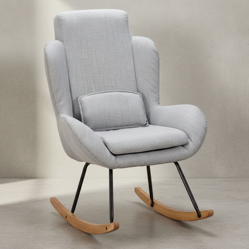 KADIMA DESIGN LAVANT Schaukelstuhl: Weiche Sitzschale, Wippfunktion, abnehmbare Polsterung, hohe Rückenlehne, Rubberwood, …