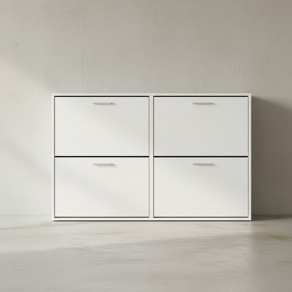 KADIMA DESIGN Schuhschrank NIDDA Holz: Zeitloses Design, große Ablagefläche, 4 Klapptüren, 8 Schuhablagen, einfacher Aufbau.