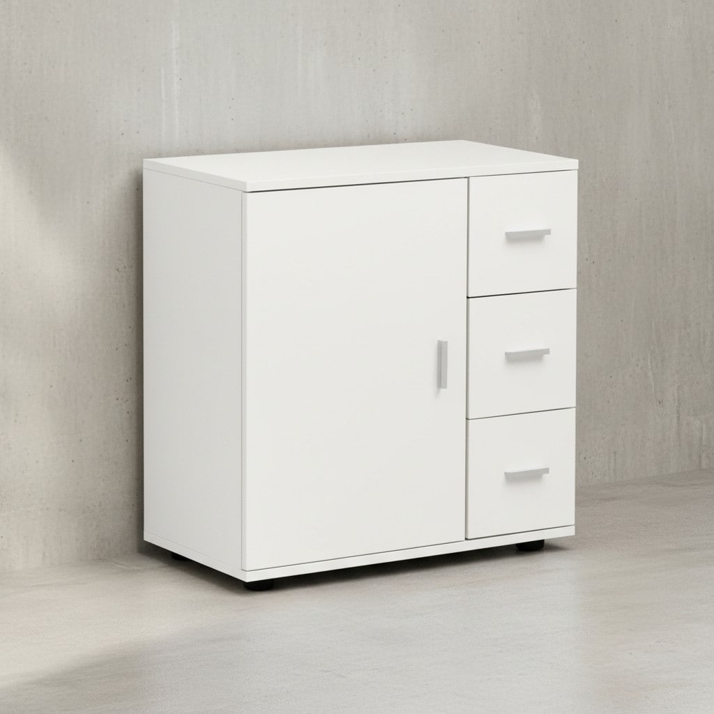 KADIMA DESIGN Badezimmerschrank, zeitloses Design, großer Stauraum, matt weiß, 60x65,5x33 cm.