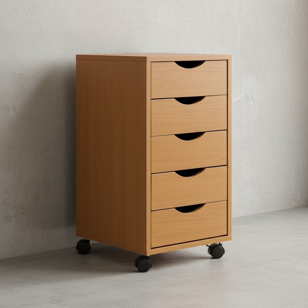 KADIMA DESIGN Rollcontainer Buche, Stilvoller & geräumiger Schreibtisch-Container mit 5 Schubladen