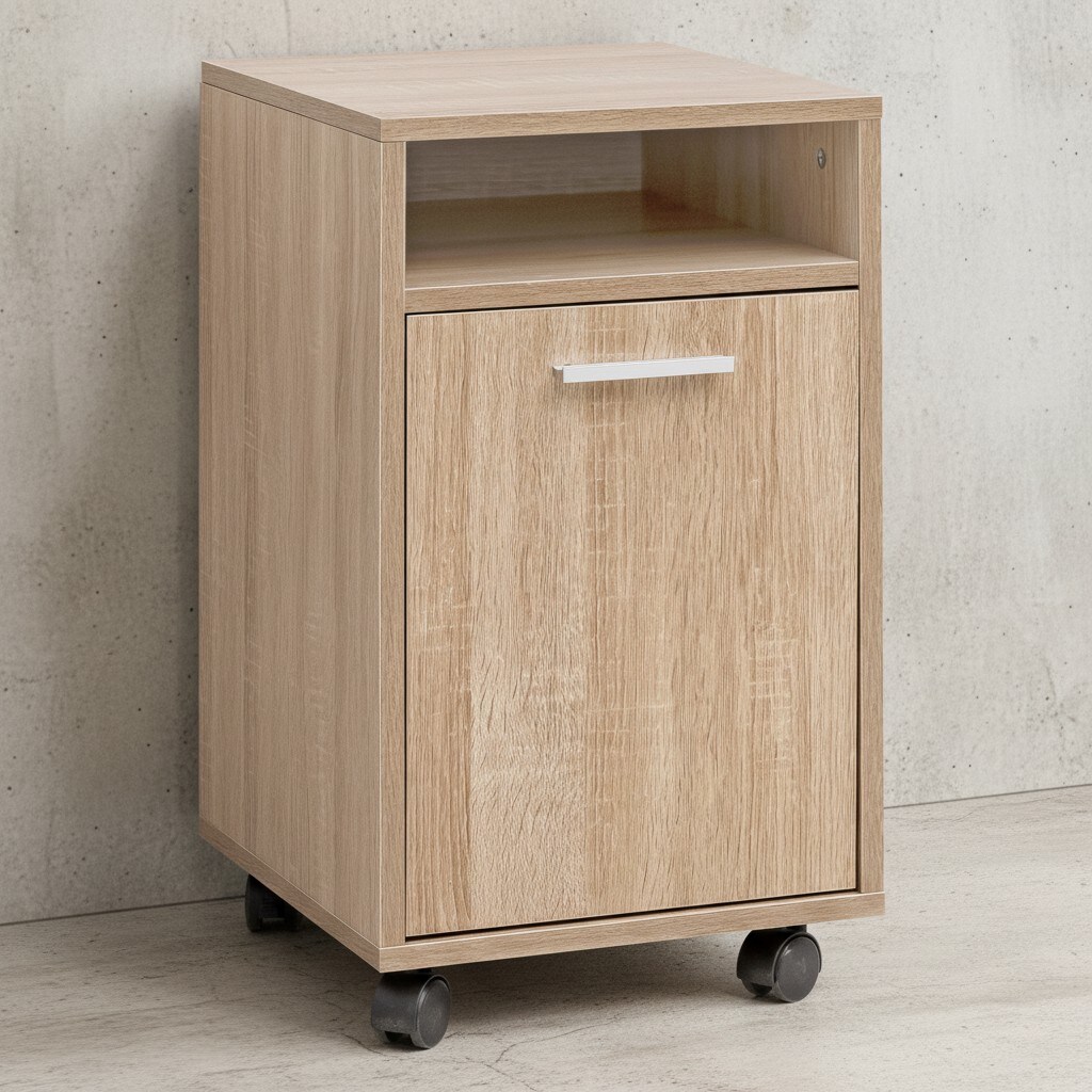 KADIMA DESIGN Rollcontainer OSSOLA: Sonoma, 2 Türfächer, Ablagefach, Rollen mit Bremsen, Melaminharz-Beschichtung, einfacher Aufbau.