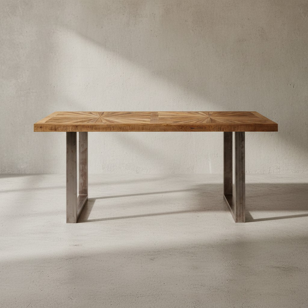 KADIMA DESIGN Massivholz Esstisch, 180 x 90 cm, rustikales Design, Edelstahlbeine, Mango Massivholz.
