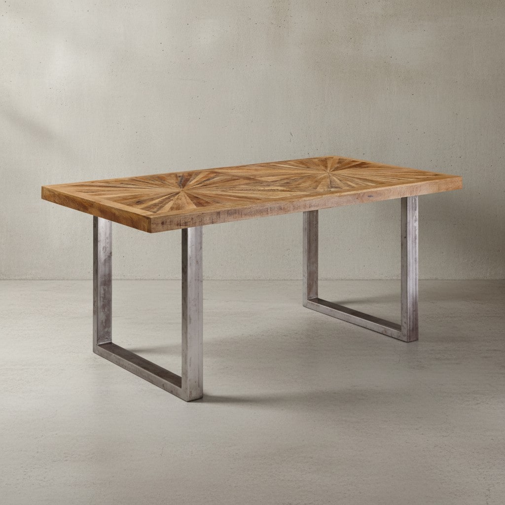 KADIMA DESIGN Rustikaler Mangoholz Esszimmertisch, 200 x 100 cm, Metallbeine, stabil, pflegeleicht.
