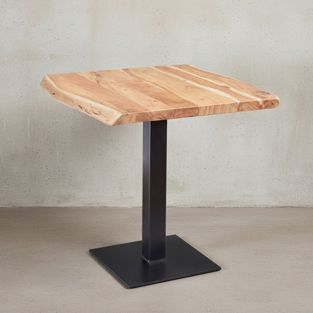 KADIMA DESIGN Massivholz-Tisch mit Quadratischer Baumkante und Edelstahlstandfuß, Einzigartiges Unikat