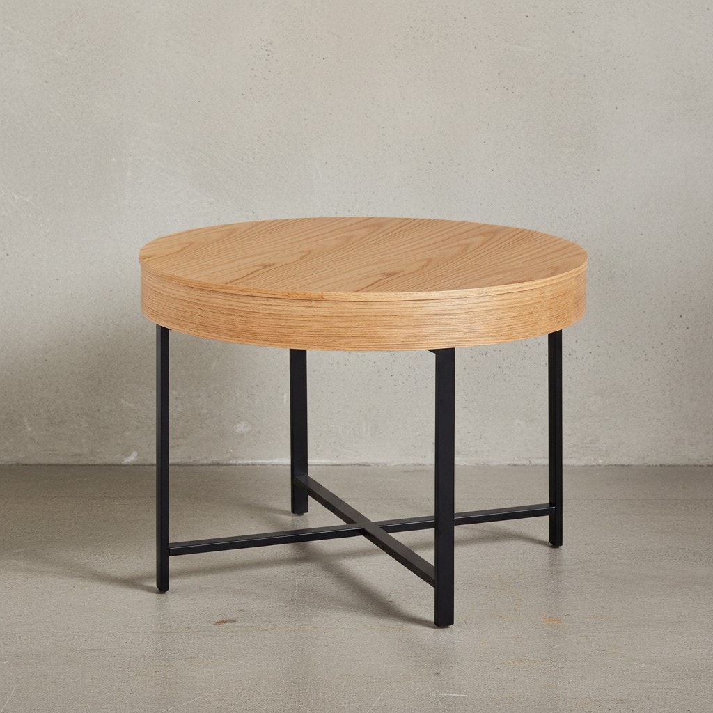 KADIMA DESIGN Couchtisch Holzoptik-Metallbeine, runder Tisch mit Stauraum, 69x49x69 cm, moderner Industrial-Look.