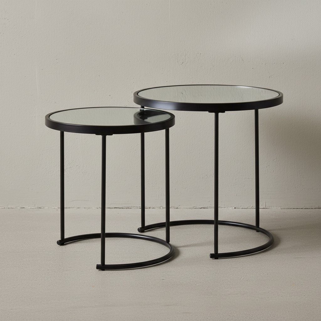 KADIMA DESIGN Edles Beistelltisch Set mit Glasplatten, modernes Design, schwarzer Farbton, 50x50,5x50 cm und 42x45,5x42 cm. 