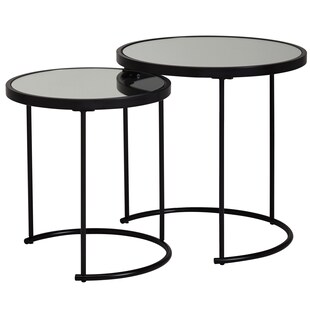 KADIMA DESIGN Edles Beistelltisch Set mit Glasplatten, modernes Design, schwarzer Farbton, 50x50,5x50 cm und 42x45,5x42 cm. 