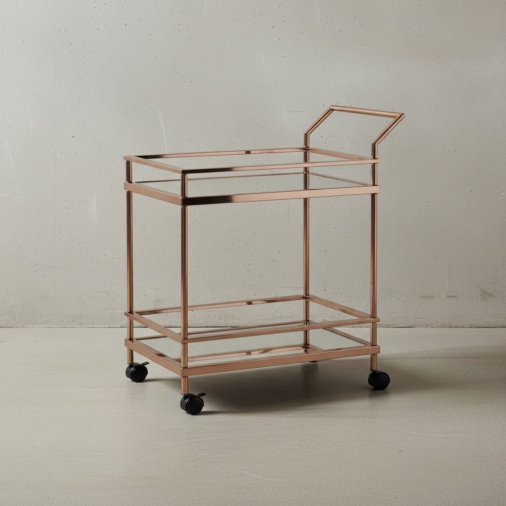 KADIMA DESIGN Goldener Servierwagen mit verspiegeltem Sicherheitsglas, rollbar, stilvoll, vielseitig. 