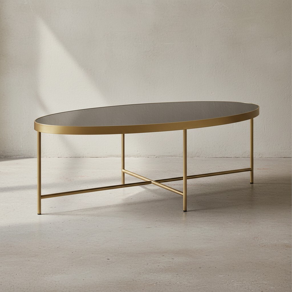 KADIMA DESIGN VILS Couchtisch, oval, Glasplatte, filigranes Metallgestell, Schwarz/Gold, 110x56 cm