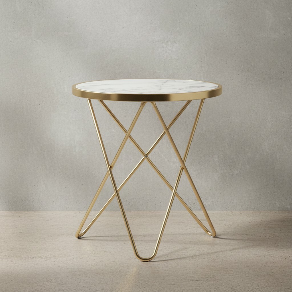 KADIMA DESIGN Beistelltisch in Marmoroptik, goldener Tischgestell, moderne Akzente, &Oslash; 55 cm x 57 cm. 