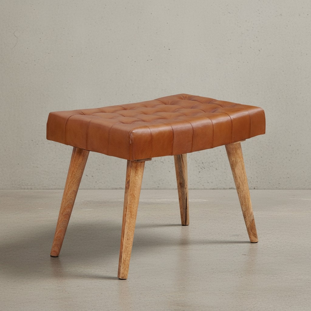 KADIMA DESIGN Moderner Chesterfield-Lederhocker, Echtleder und Naturholz, 120 kg Belastbarkeit. 