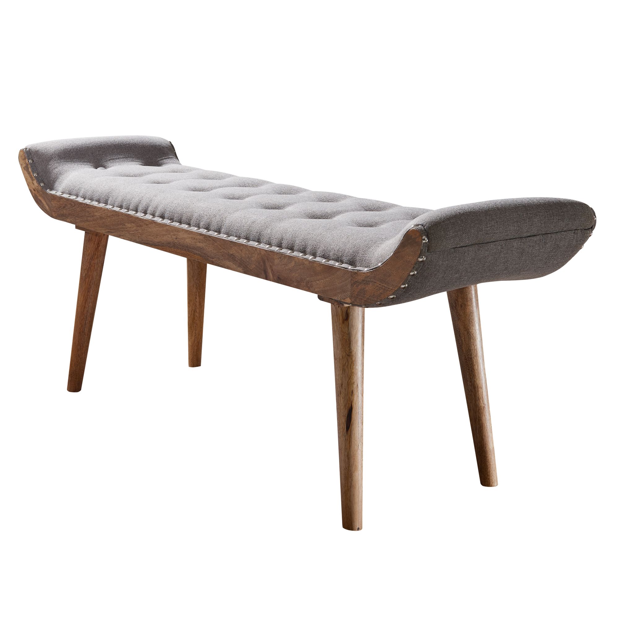 KADIMA DESIGN Sitzbank aus Massivholz und Leder/Stoff: Chesterfield-Muster, 125x50x38 cm, Lederpolsterung, Massivholzbeine. 