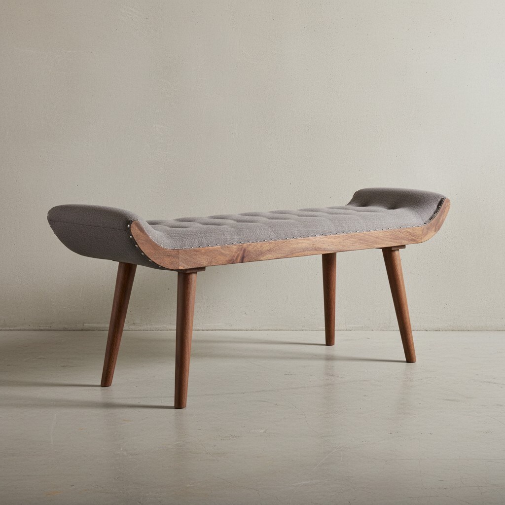 KADIMA DESIGN Sitzbank aus Massivholz und Leder/Stoff: Chesterfield-Muster, 125x50x38 cm, Lederpolsterung, Massivholzbeine.