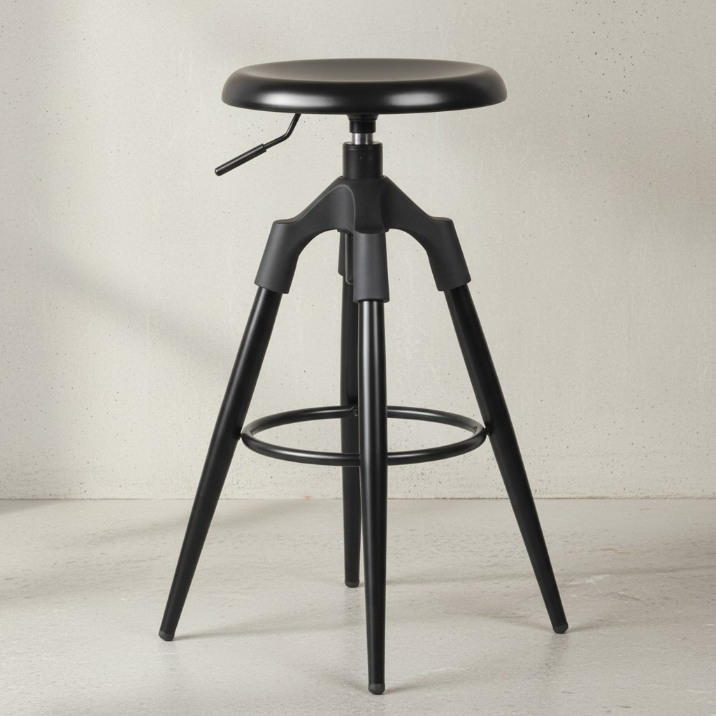 KADIMA DESIGN Industrie Barhocker TIBER: Höhenverstellbar, drehbar, goldfarben, Eisenmaterial, Kunststoffkappen, 72-80 cm.