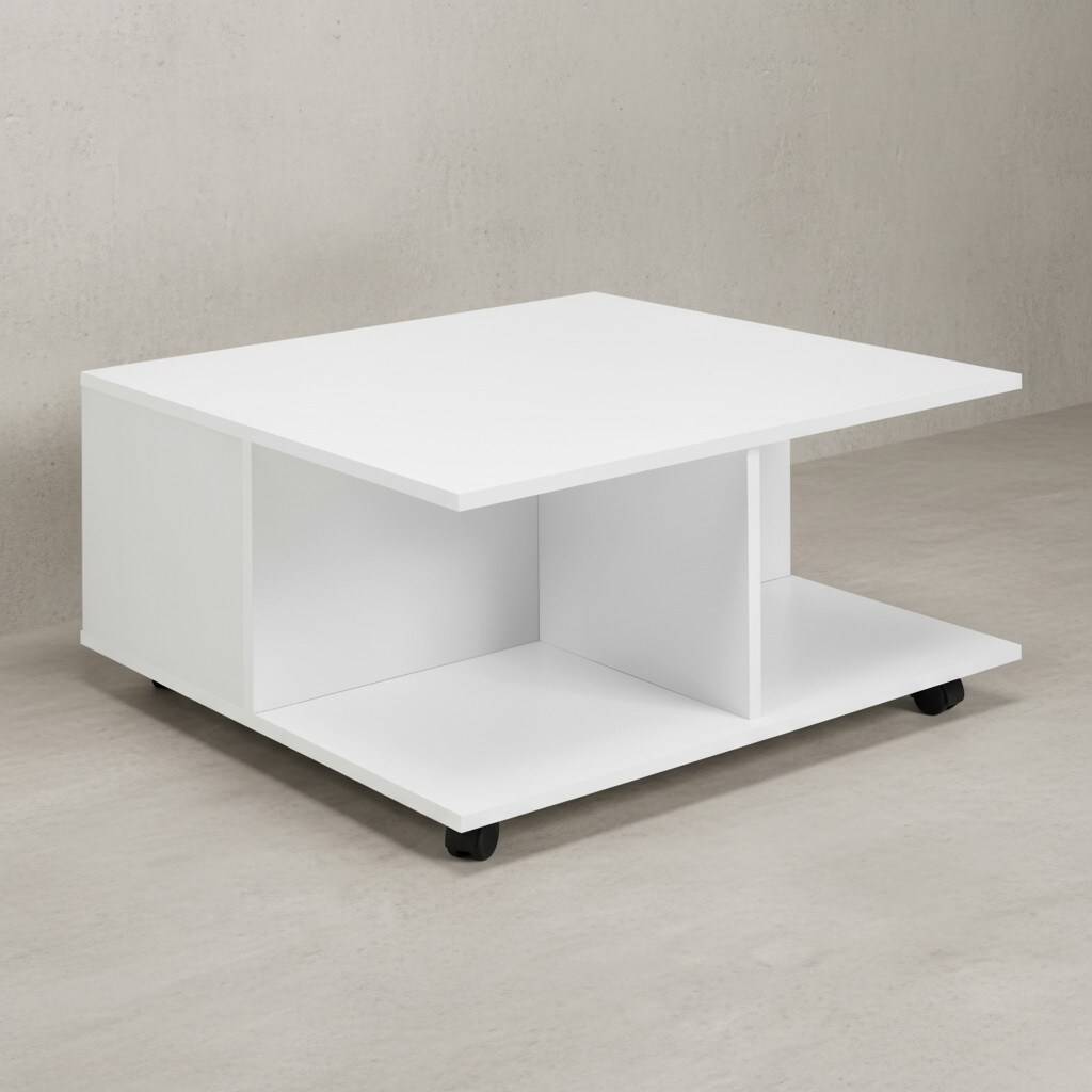 KADIMA DESIGN Couchtisch RAPIDO: 70x70x36,5 cm, 2 Schubladen, Rollen, Melaminharzbeschichtung, Wei&szlig;/Anthrazit. 