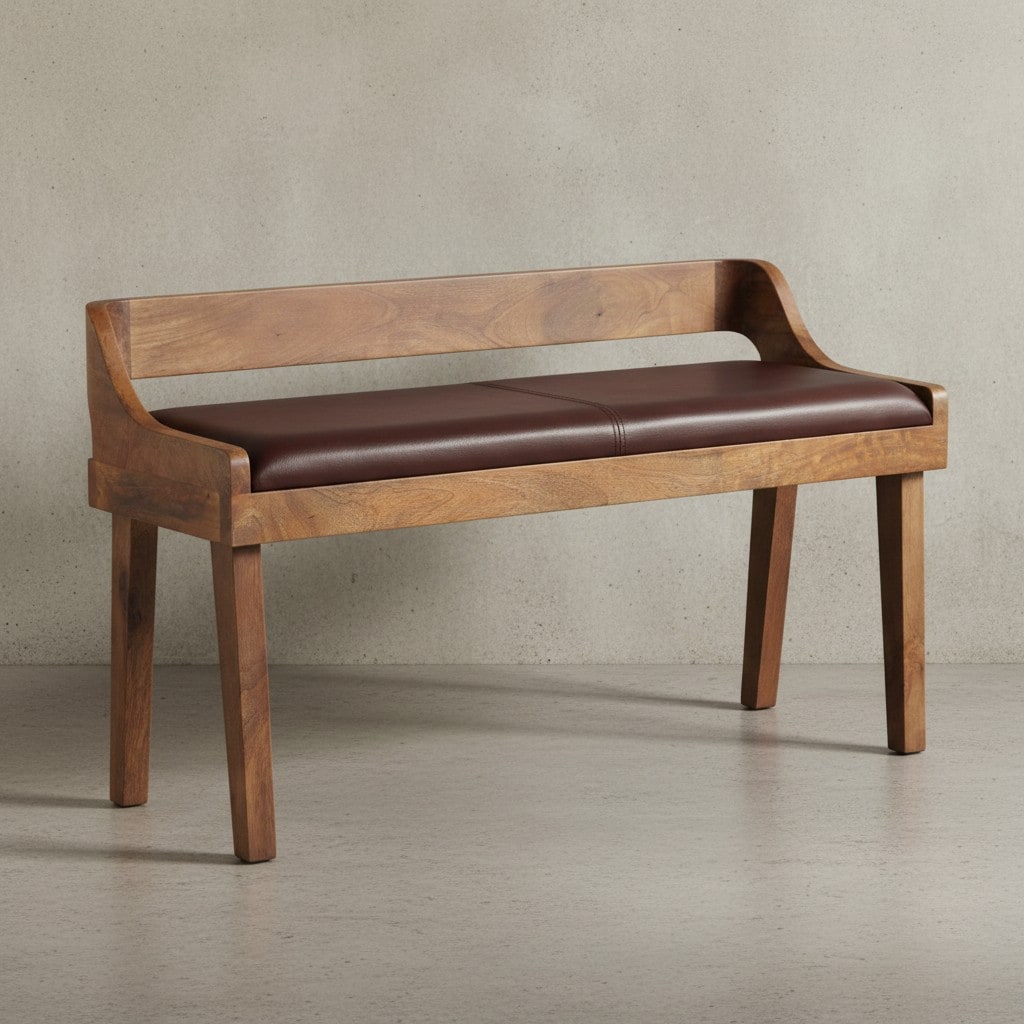 KADIMA DESIGN Echtleder Sitzbank, 108 cm, Rückenlehne, Massivholzbeine, bis zu 2 Personen.
