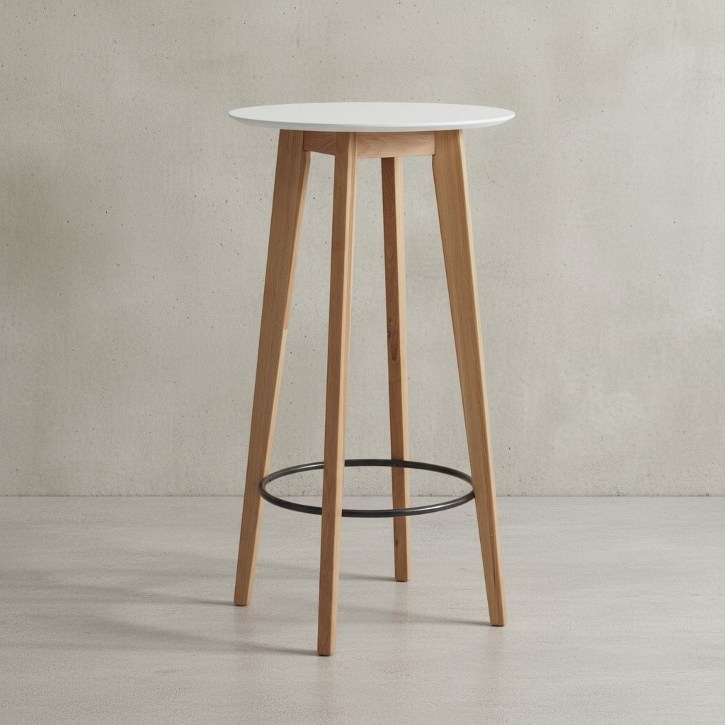KADIMA DESIGN Skandinavischer Bartisch, Eichenholz, runde Tischplatte, 50 kg Belastbarkeit.