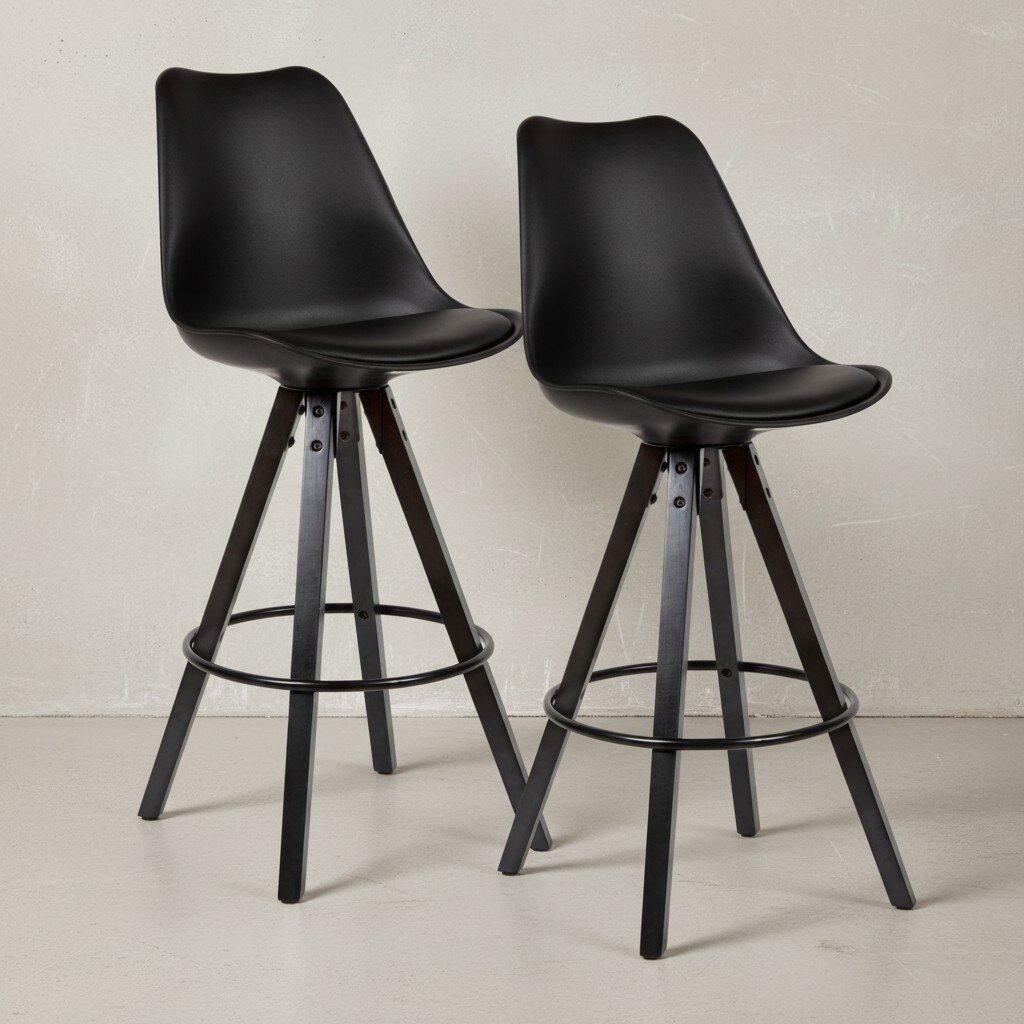 KADIMA DESIGN Skandinavischer Barhocker: Polsterung, Rückenlehne, X-Beine mit Metallring, Kunstleder-Sitzschale, Filzgleiter.
