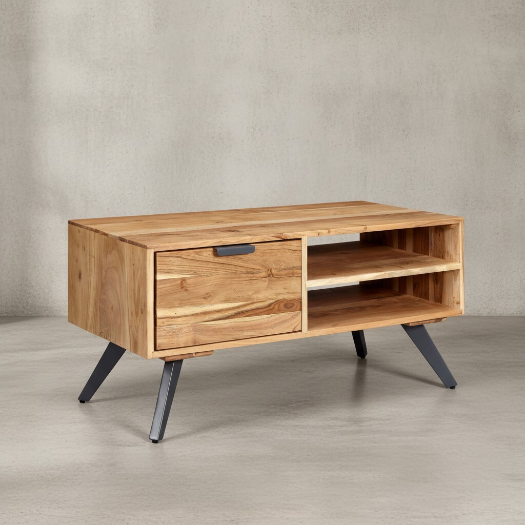 KADIMA DESIGN Massiver Couchtisch aus Holz und Metall, Trendiges Design, Viel Stauraum, Stabile Standbeine