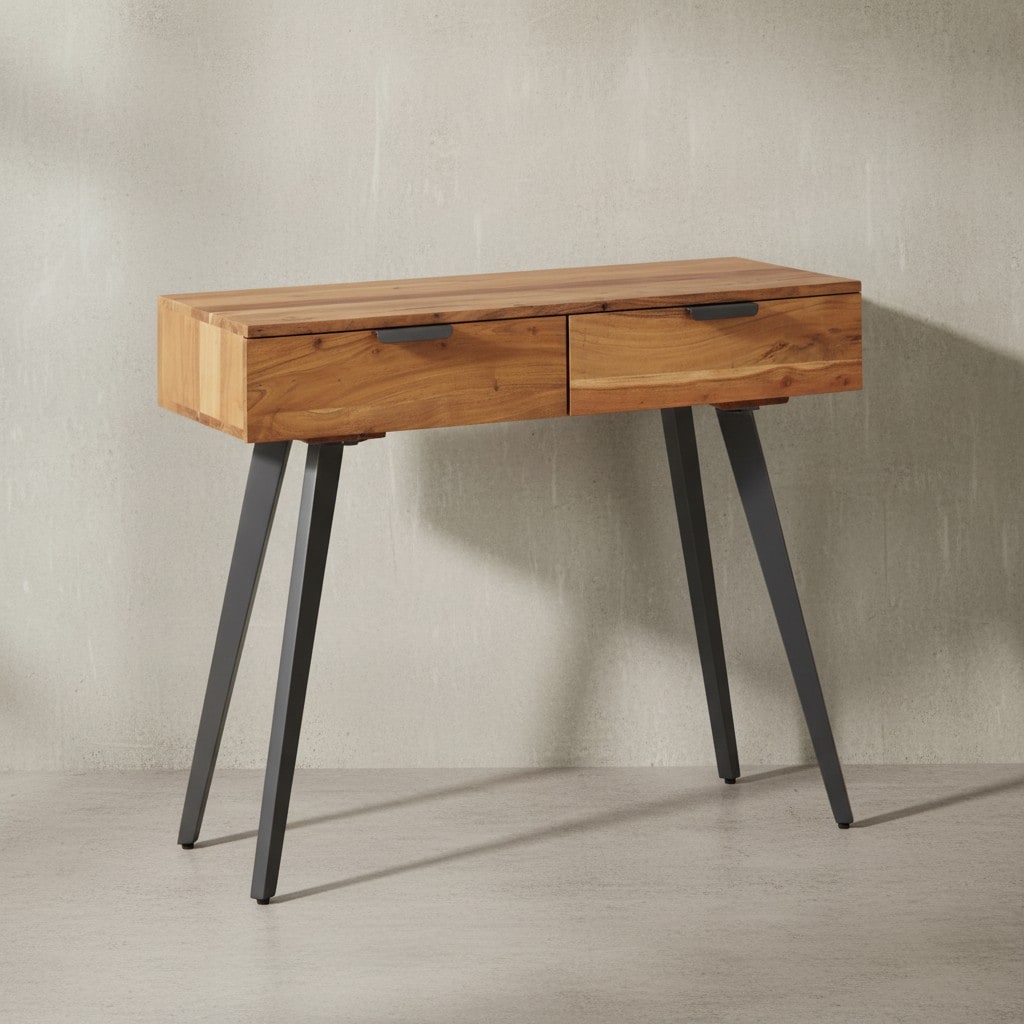 KADIMA DESIGN Massivholz Konsolentisch mit Metallbeinen, Stilvolles Unikat f&uuml;r Zuhause 