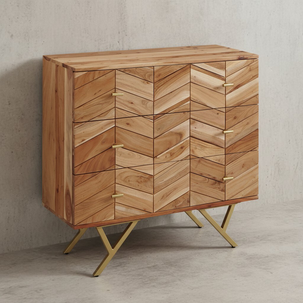 KADIMA DESIGN Rustikales Sideboard mit au&szlig;ergew&ouml;hnlichem Muster, Akazie Massivholz, Landhausstil 