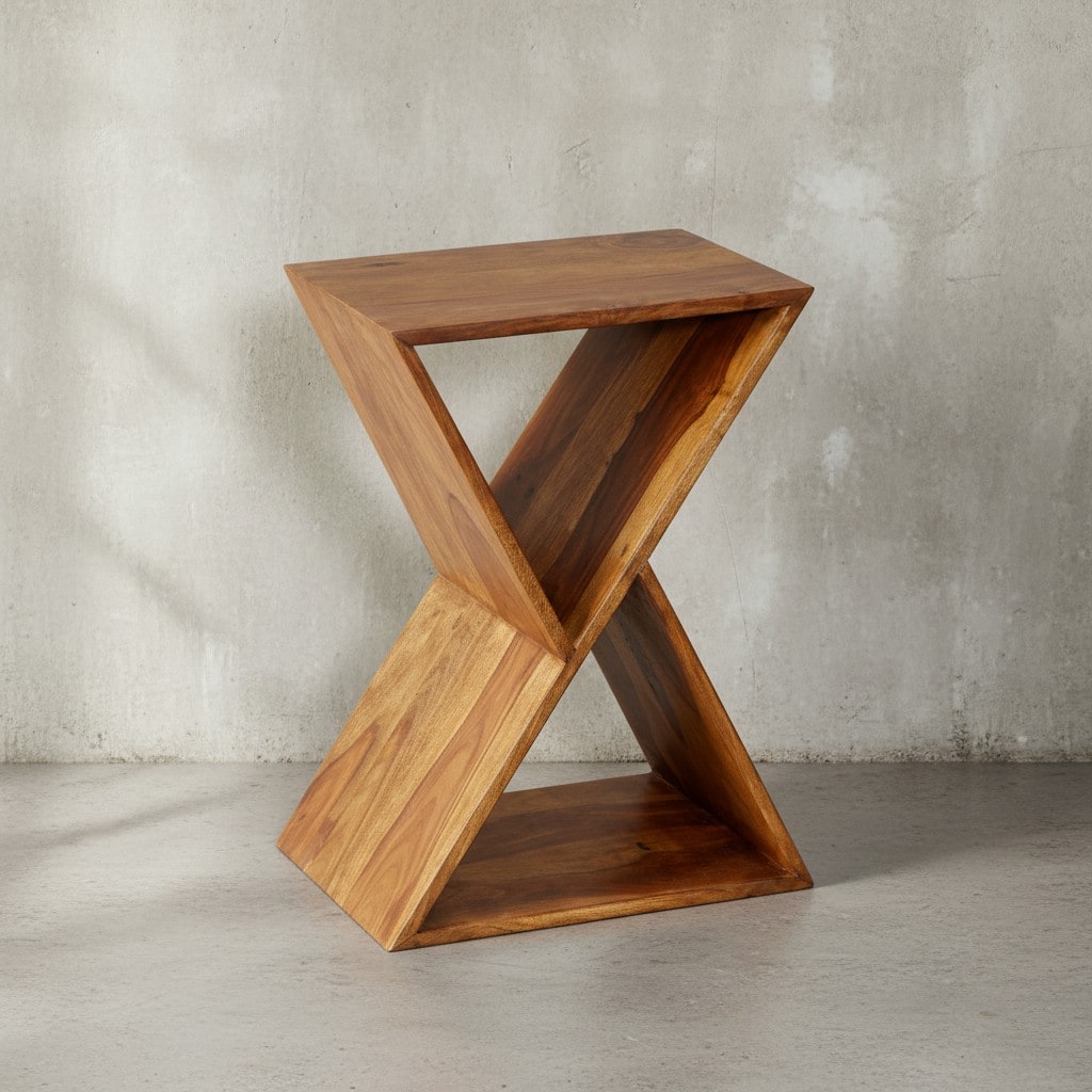 KADIMA DESIGN Extravaganter Beistelltisch aus Sheeshamholz, X-förmige Konstruktion, 2 Ablagen