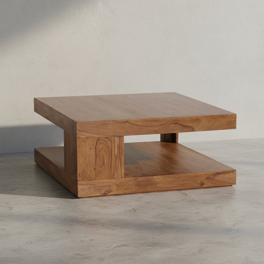 KADIMA DESIGN Sheesham Wohnzimmertisch Massiv, Quadratisch, 90x90 cm, Einzigartiges Unikat