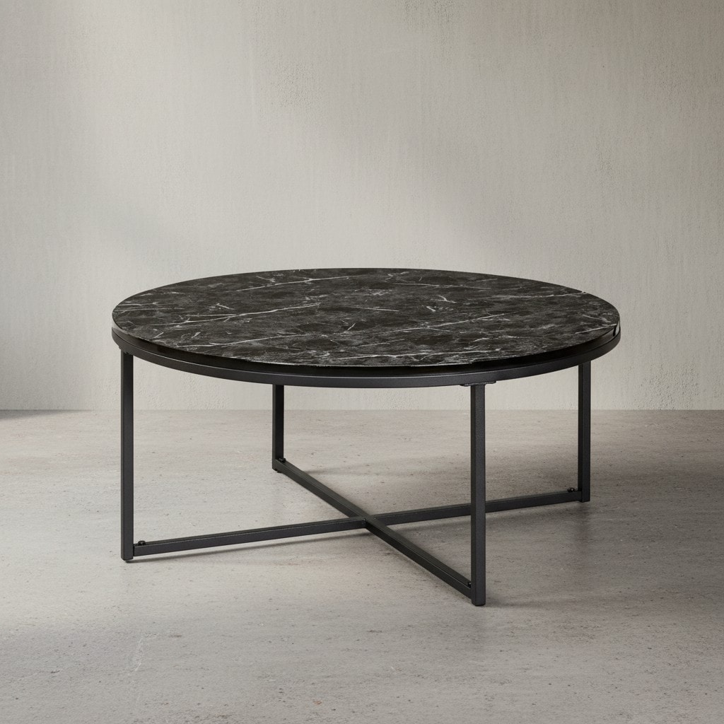 KADIMA DESIGN Marmor-Optik Couchtisch Schwarz, 80 cm, Designer Wohnzimmertisch