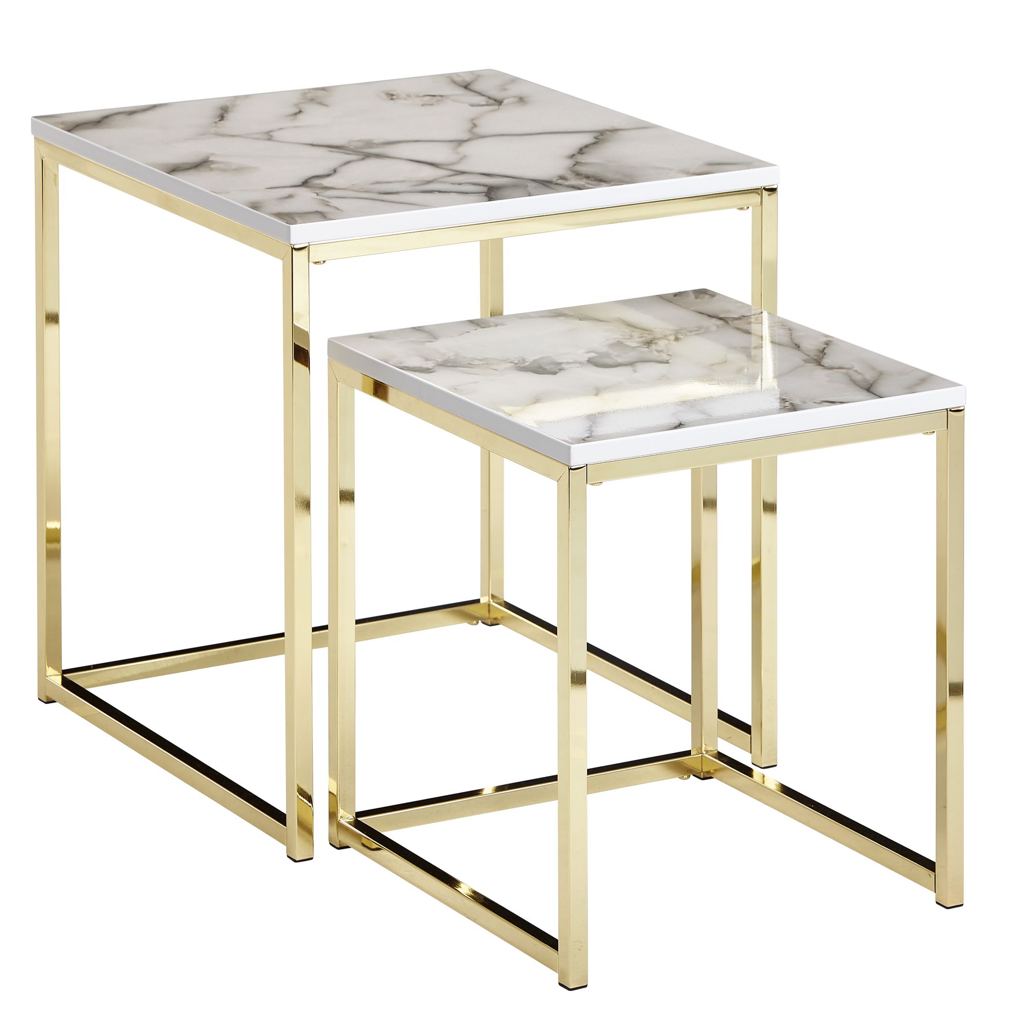 KADIMA DESIGN Beistelltisch Set in Marmor-Optik und goldener Farbe, Moderne und stilvolle Wohnzimmerm&ouml;bel, 2 Gr&ouml;&szlig;en, Robustes Metallgestell 
