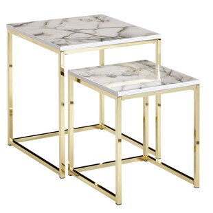 KADIMA DESIGN Beistelltisch Set in Marmor-Optik und goldener Farbe, Moderne und stilvolle Wohnzimmermöbel, 2 Größen, Robustes Metallgestell 