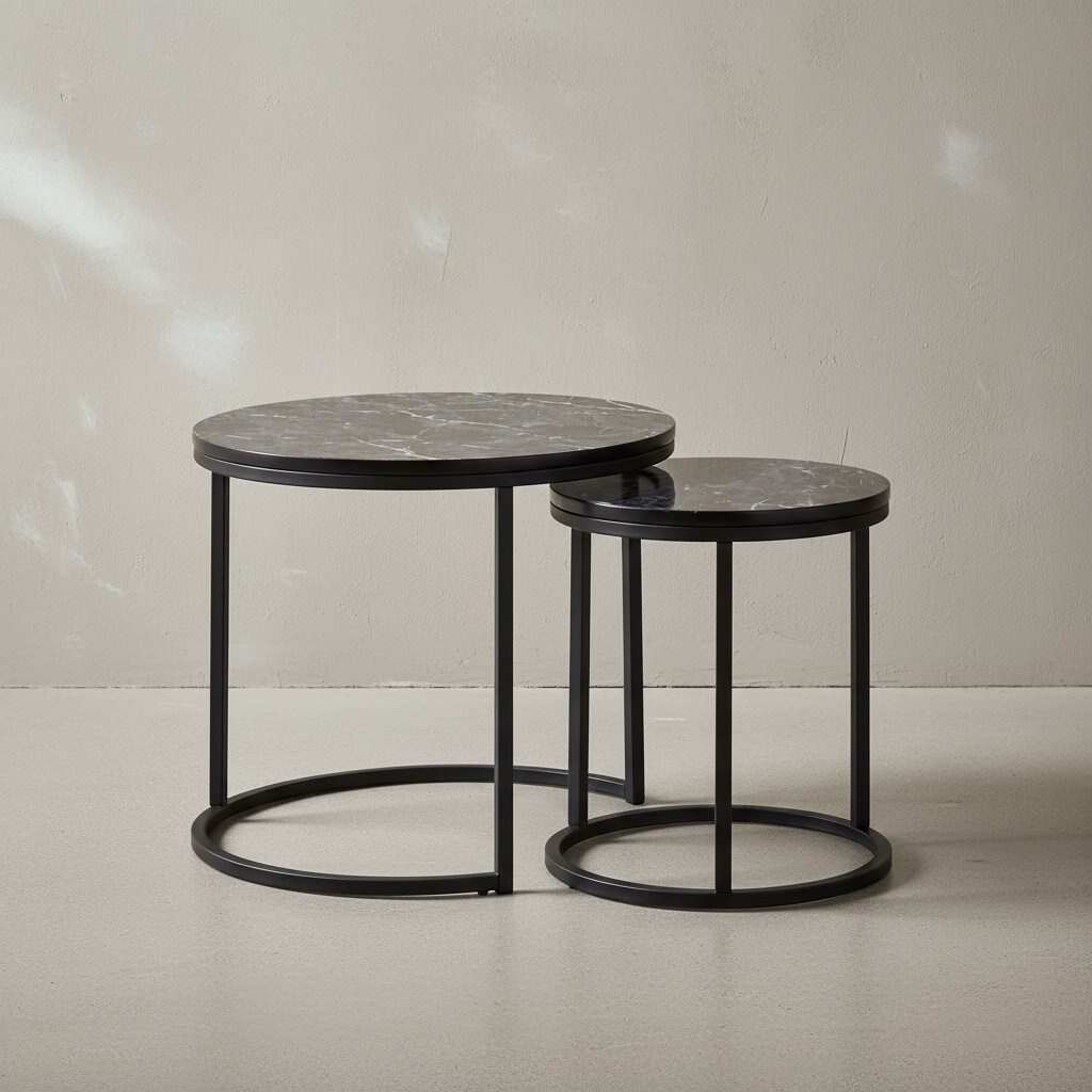 KADIMA DESIGN Runde Beistelltische, Marmor Optik, Modern, Platzsparend, 50/35 cm