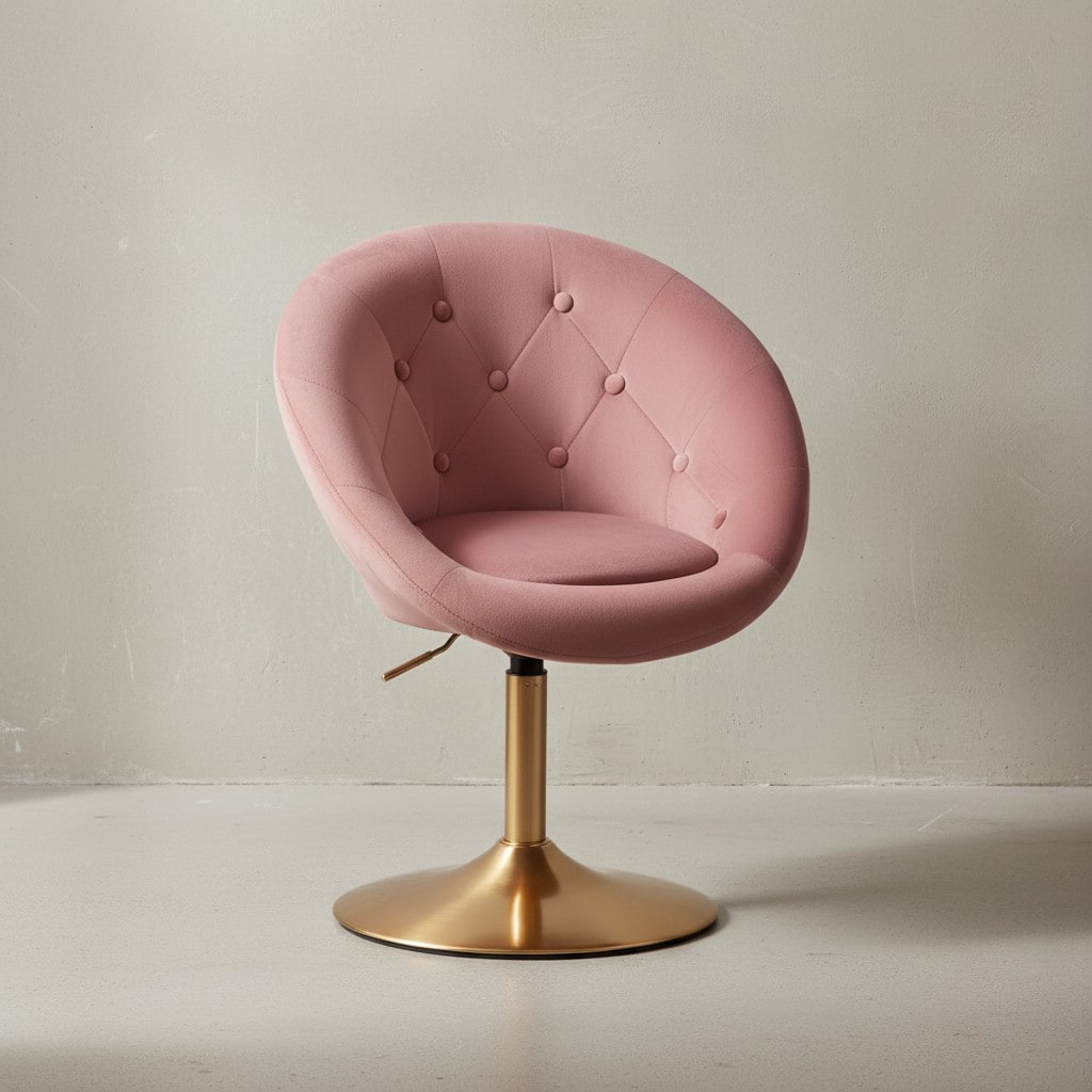 KADIMA DESIGN Chesterfield-Loungesessel ADDA: 360° Drehfunktion, Samtbezug, Trompetenfuß, 67x80-100x62 cm, Rosa.