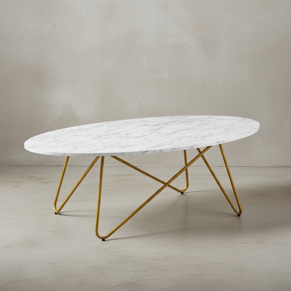 KADIMA DESIGN Marmor-Optik Couchtisch, Goldfarbenes Gestell, Oval, 120x40x60 cm