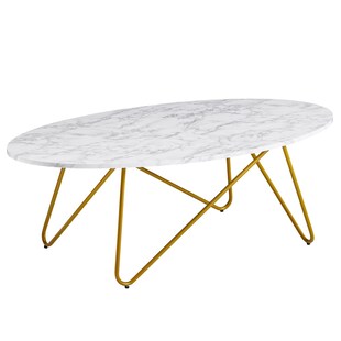 KADIMA DESIGN Marmor-Optik Couchtisch, Goldfarbenes Gestell, Oval, 120x40x60 cm 